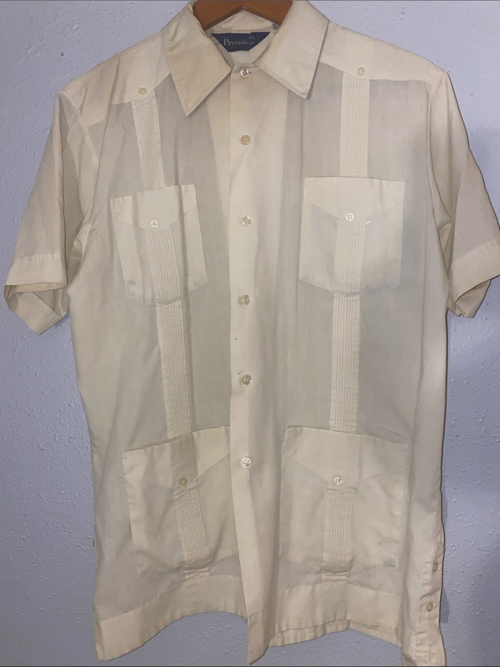 Premier Vintage Men's Cream Short-Sleeve Guayabera Button-Down Shirt